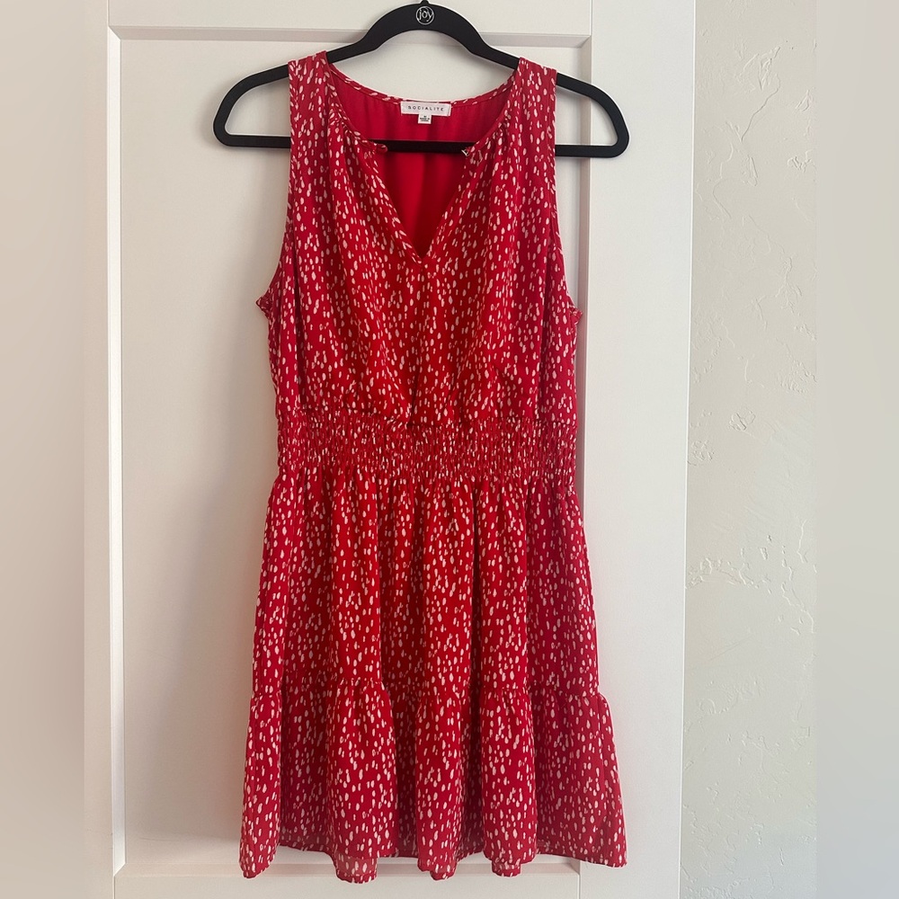 Socialite Dot Print Sleeveless Smock Waist Dress